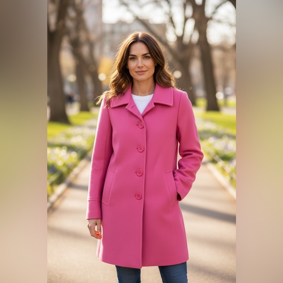Tulle Jackets & Blazers - Tulle Pink Pea Coat Jacket Size L Fits S/M Wool Blend